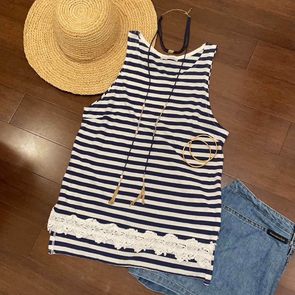 ❌ Zara Blue White Stripe Lace Tank